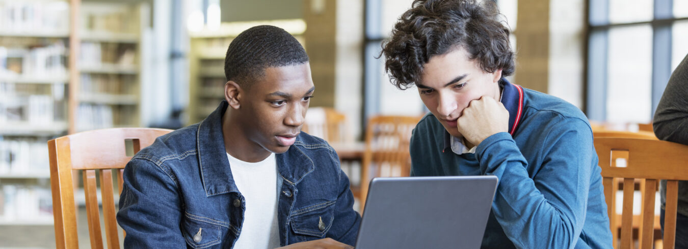 deux jeunes faisant un projet scolaire sur leur ordinateur portable