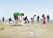 Groupe de personnes ramassant des déchets sur les plages