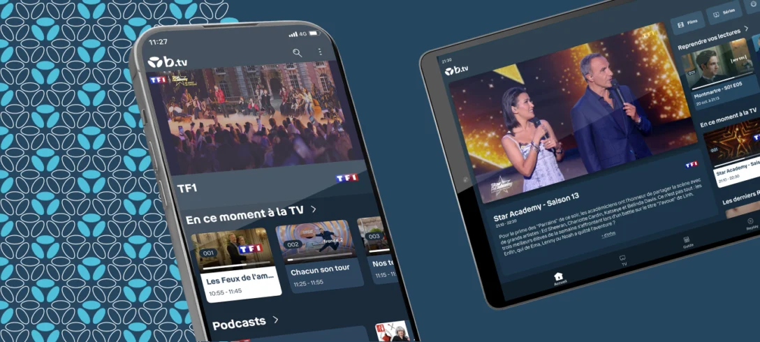 Smartphone et tablette avec application b.tv