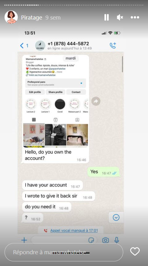 capture d'écran d'une conversation sur whatsapp